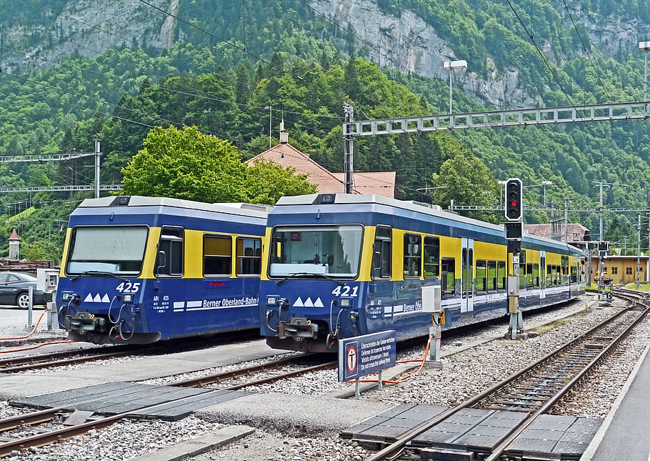 trenes azules y amarillos suiza región de jungfrau bob trenes