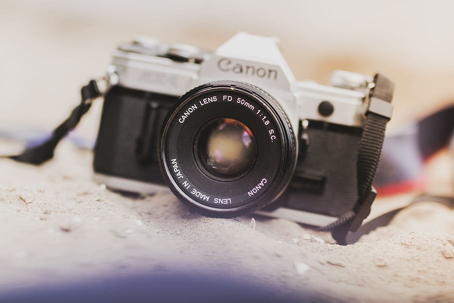 Camera, analogue, antique, aperture, beach, canon, classic, electronics ...