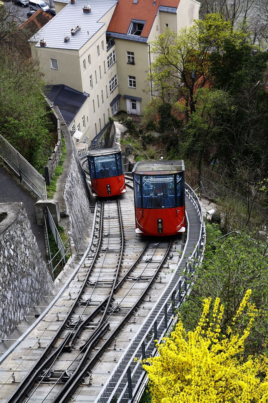 Schlossberg, Graz, tren, Styria, Austria, ciudad, reloj, observador ...