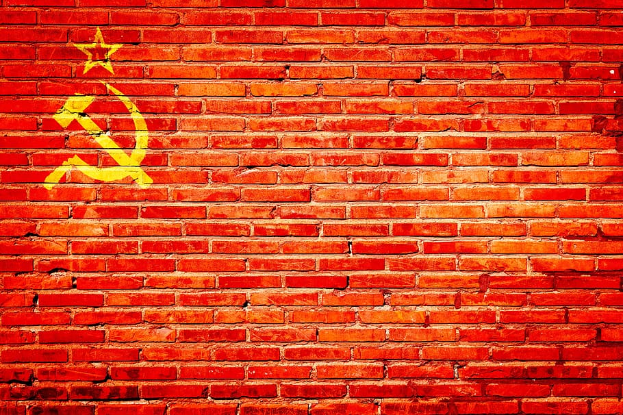 red brick wall, soviet union, nation, ussr, flag, symbol, russia, communism, HD wallpaper