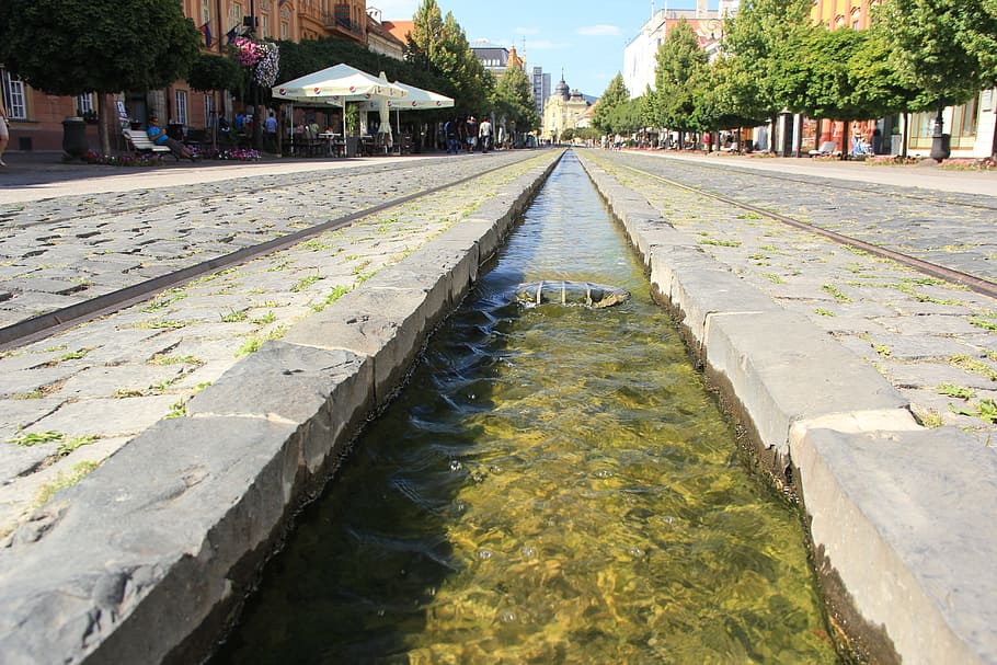 agua, kosice, calle principal, eslovaquia, planta, arquitectura ...