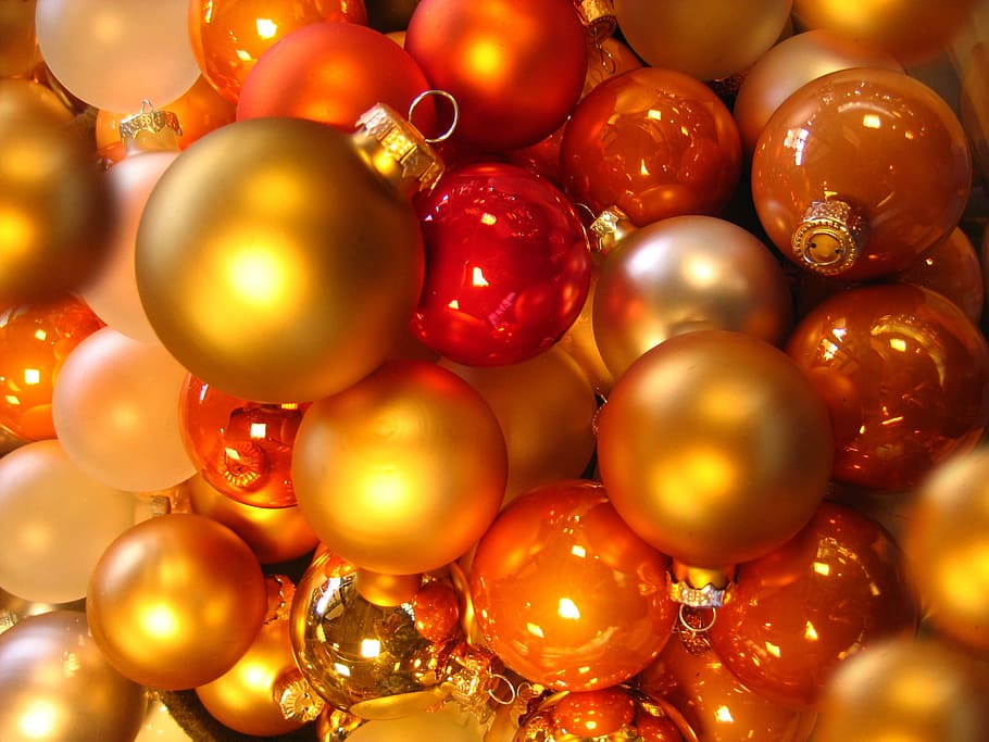 Redandorange bauble lot, balls, christbaumkugeln, glaskugeln, yellow