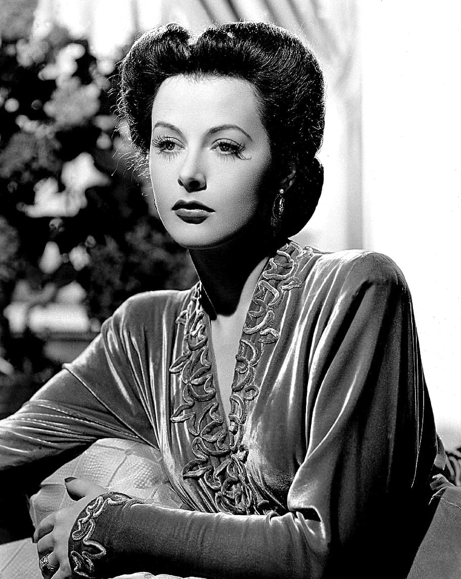 grayscale photo of woman looking at camera, hedy lamarr, actress, vintage, movies, motion pictures, monochrome, black and white, pictures, cinema, hollywood, HD wallpaper