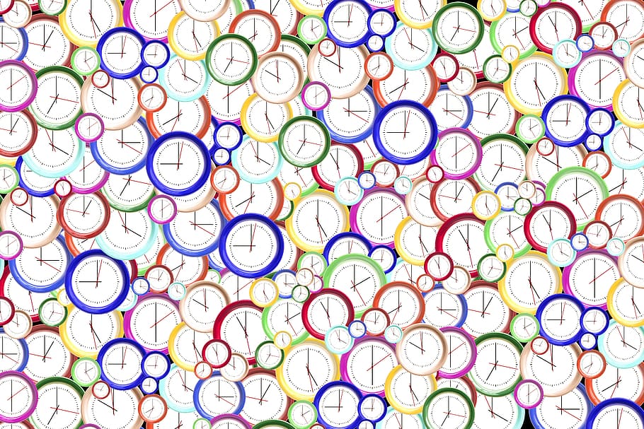 Multicolored clocks graphic, time, clock, minute, hour, second, time ...