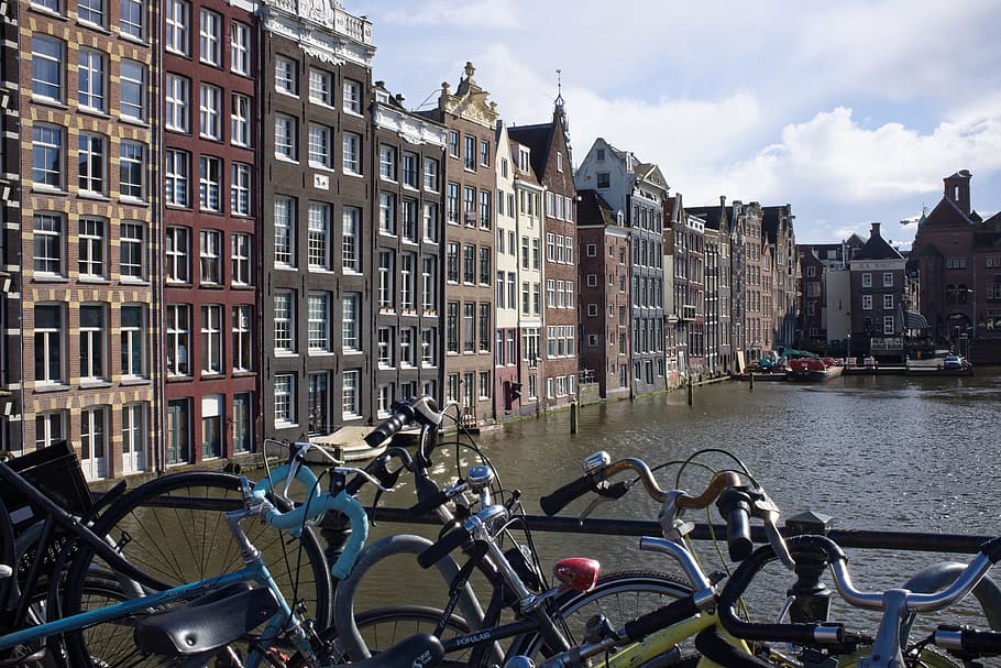 อัมสเตอร์ดัม, จักรยาน, คลอง, เนเธอร์แลนด์, ยุโรป, จักรยาน, การขนส่ง, ปลายทาง, น้ำ, การท่องเที่ยว, สถาปัตยกรรม, ดัตช์, วอลล์เปเปอร์ HD