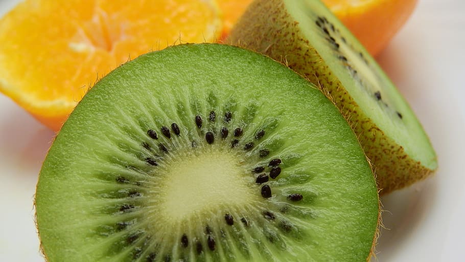 Kiwi, Fruit, Detail, Fetus, Orange, kiwi, fruit, slice, cross section ...