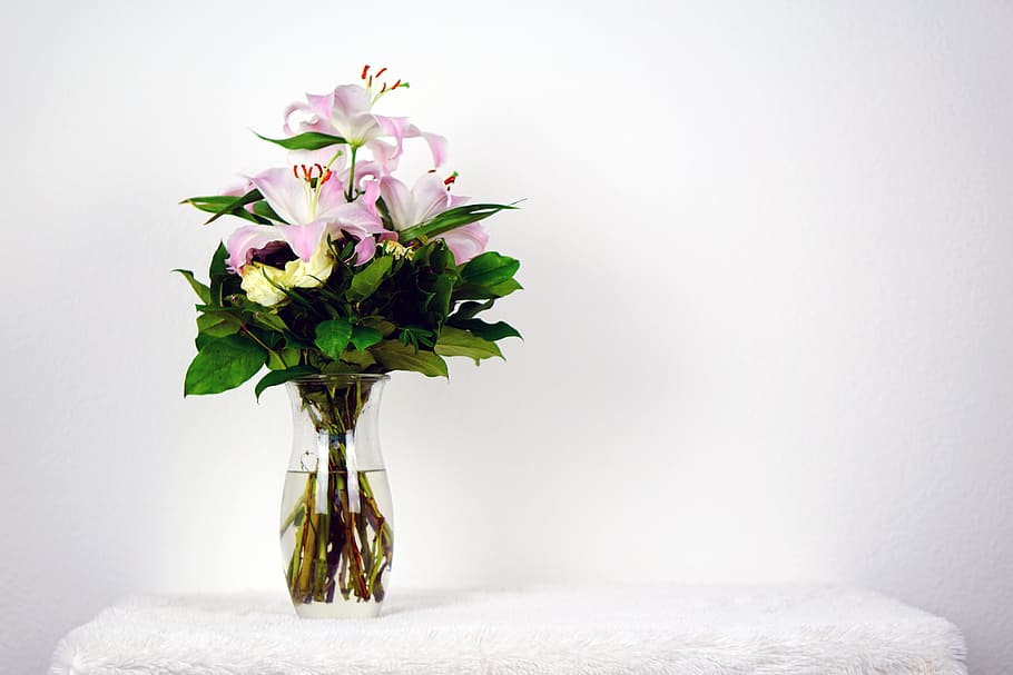 ดอกไม้สีชมพูและสีขาวในแจกันแก้วใสบนผ้าขนหนูสีขาว, ดอกไม้, ช่อดอกไม้, สีชมพู, สีเขียว, วันวาเลนไทน์, วันแต่งงาน, การเฉลิมฉลอง, มีสีสัน, ดอก, เบ่งบาน, Strauss, สวย, ขอแสดงความยินดี, วันเกิด, ของขวัญ, แสดงความยินดี, งานเทศกาล, ทักทาย, ความสุข, ดอกไม้, ให้, ตารางวันเกิด, ความรัก, ธรรมชาติ, การตกแต่ง, วอลล์เปเปอร์ HD