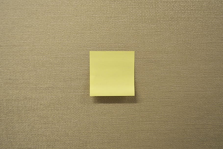 blank sticky paper, post-it note, sticky note, post-it, sticky, note, message, sticky notes, post, yellow, paper, reminder, memo, blank, empty, remind, notice, remember, sticker, do, office, easy, job, fabric, cubicle, background, HD wallpaper