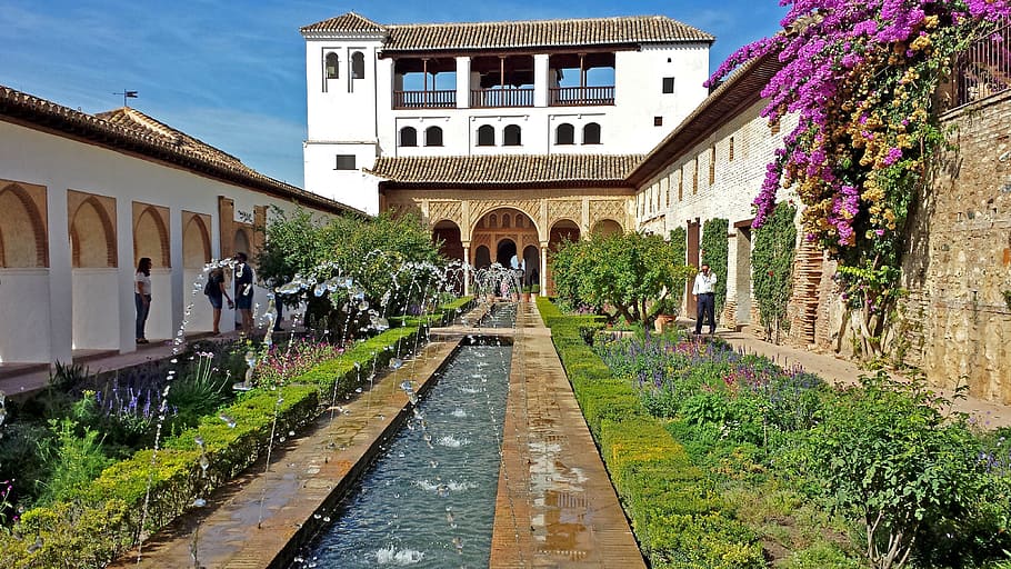 สนามสวนใกล้บ้าน, Alhambra, กรานาดา, Generalife, สวน, อันดาลูเซีย, ลานภายใน, วอลล์เปเปอร์ HD