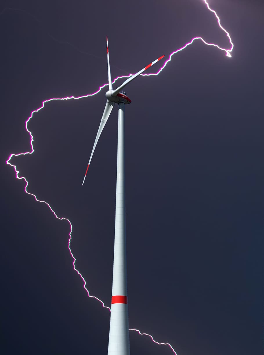 Pinwheel, wind power, thunderstorm, flash, electricity, thunder, storm ...