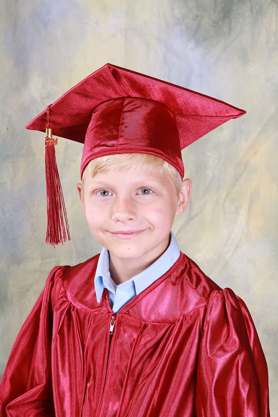 smiling boy wearing red silk academic gown and mortar board, boy, graduation, kindergarten, education, graduate, happy, diploma, academic achievement, kid, HD wallpaper