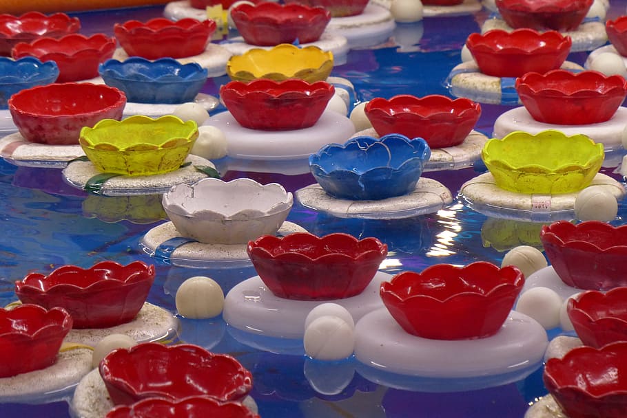 Carnival, game, ping-pong, red, blue, yellow, water, fair, HD wallpaper ...