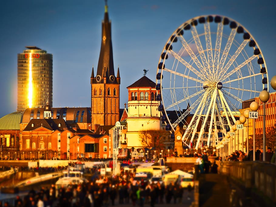 London Eye. London, skyline, rhine promenade, düsseldorf, rhine river ...