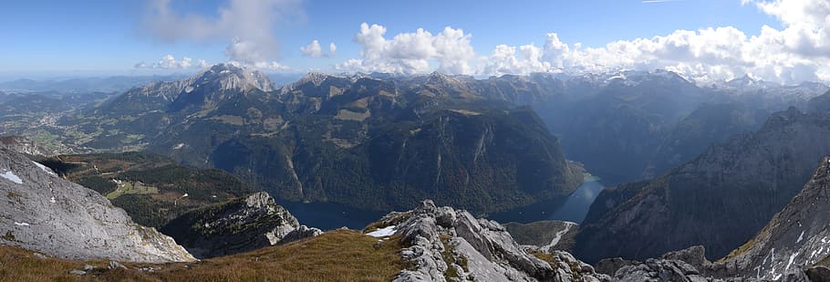 ทัศนียภาพ, ภูเขา, Berchtesgaden, อุทยานแห่งชาติ, Königssee, hagengebirge, Hoher goll, กอลล์, ชไนบสไตน์, ภูเขาหัวโล้น, ทะเลสาบตอนบน, gotzenalm, salet, ทุ่งหญ้าอัลไพน์ saletalm, Steinernes meer, röth, เมฆ, ท้องฟ้า, kleiner watzmann, ดู, มุมมองเชิงลึก , ฤดูร้อน, ฤดูใบไม้ร่วง, การธุดงค์, ธุดงค์, Bergtour, การปีนเขา, บาวาเรีย, เยอรมนี, Rupertigau, rupertiwinkel, การท่องเที่ยว, ความเป็นป่า, ธรรมชาติ, ภูมิประเทศ, เทือกเขาแอลป์, ป่า, แดด, วอลล์เปเปอร์ HD