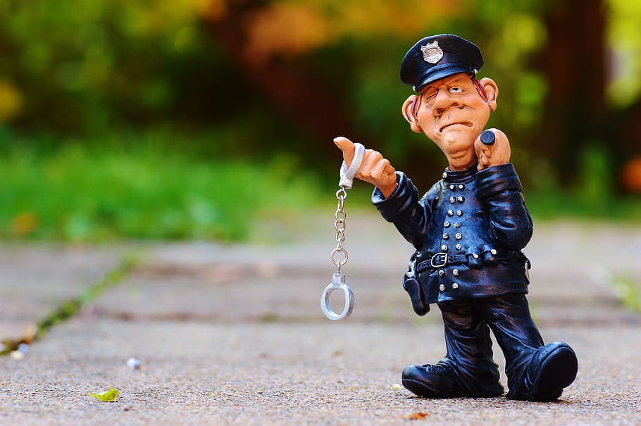 Policeman figure, cop, funny, figure, police, ordnungshüter, handcuffs ...