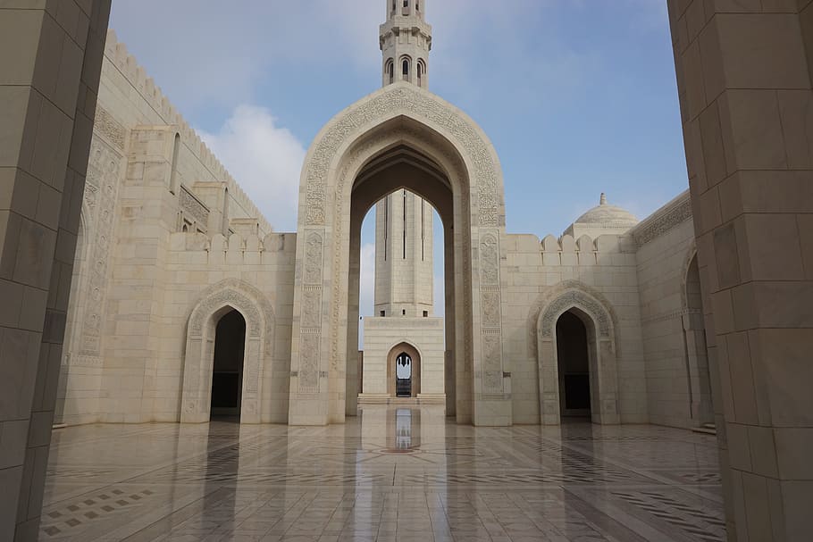 White concrete building during daytime, mosque, entrance, minaret ...