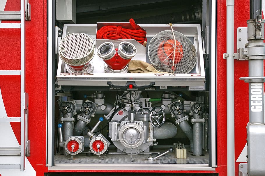 gray-and-red-firetruck-water-pump-fire-firefighters-fire-truck