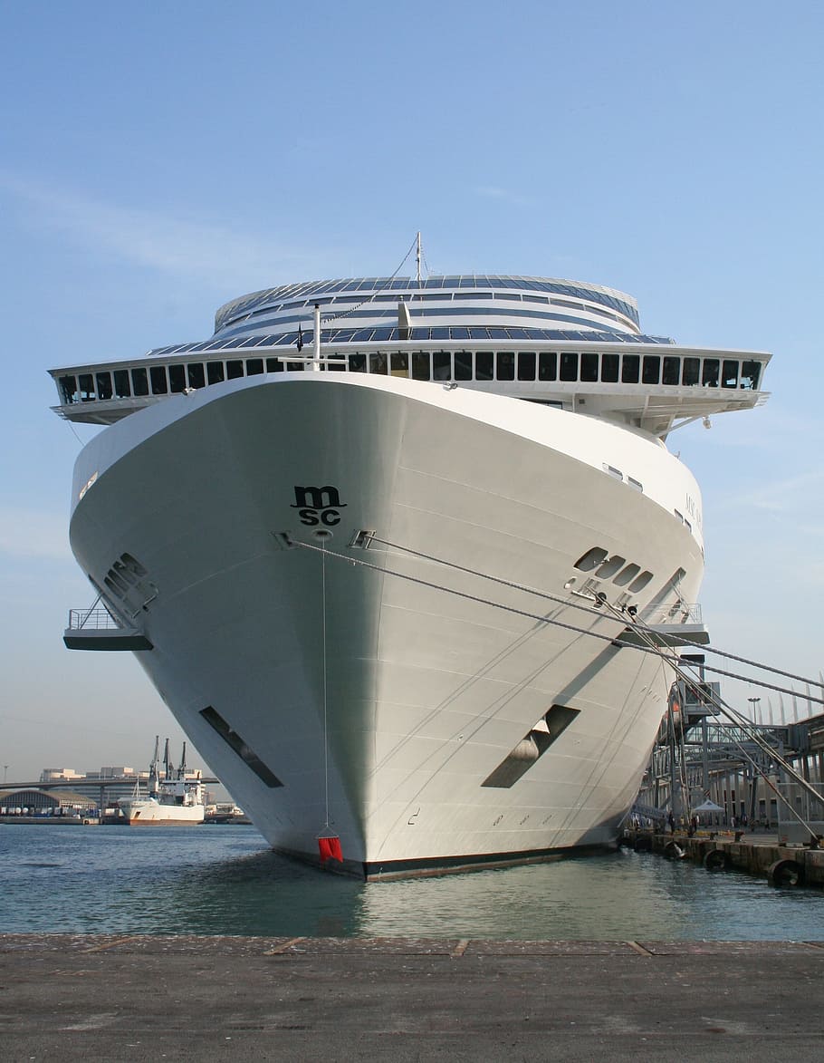 White cruise ship on pier under blue sky during daytime, cruise, ship ...