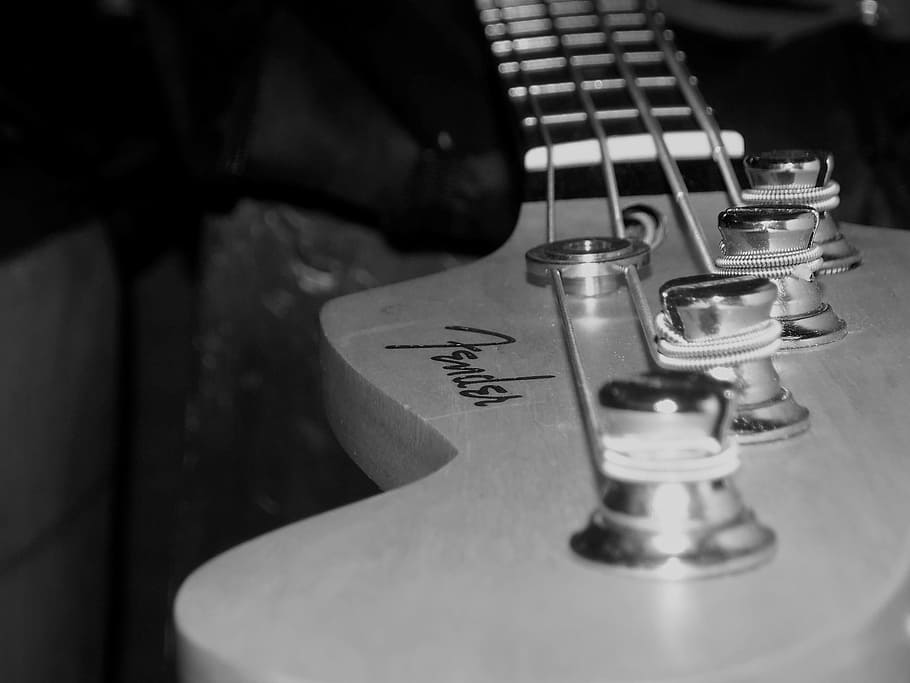 Grayscale photography of Fender 4-string bass guitar, Bass Guitar ...