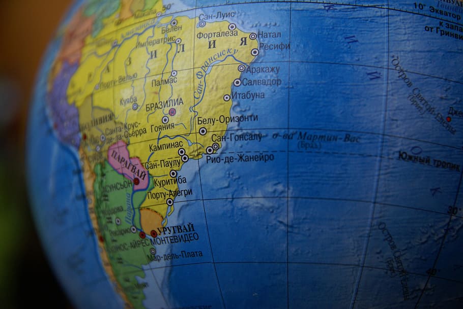 ภาพระยะใกล้ของโลกโต๊ะสีน้ำเงิน, โลก, ที่ดิน, อเมริกาใต้, มหาสมุทร, บราซิล, ภูมิศาสตร์, เปรู, การเดินทาง, แผนที่โลก, วอลล์เปเปอร์ HD